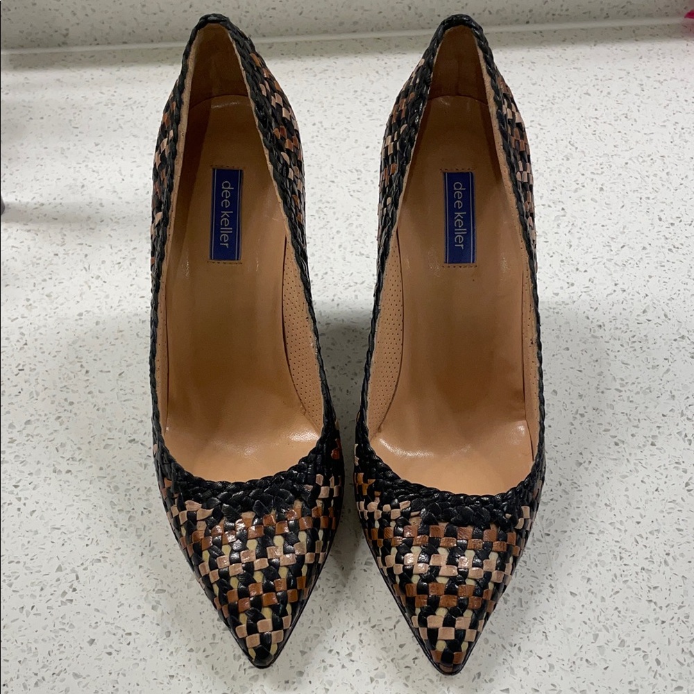 Woven leather heels worn once